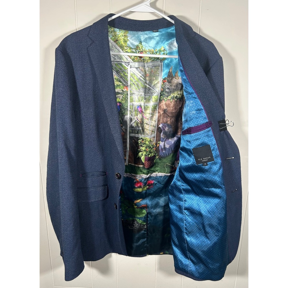 Ted Baker London Wingit Blue Pattern Blazer Jacket Greenhouse Lining Size 6
